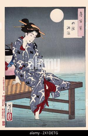 Tsukioka Yoshitoshi (1839 bis 9. Juni 1892) einer der letzten großen Meister des klassischen japanischen Farbholzschnitts, hier das Werk Cooling Off at Shijo Stockfoto