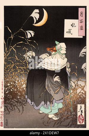 Tsukioka Yoshitoshi (1839 bis 9. Juni 1892) einer der letzten Meister des klassischen japanischen Farbholzschnitts, hier das Werk der Schrei des Fuchs Stockfoto