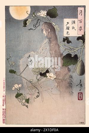 Tsukioka Yoshitoshi (1839 bis 9. Juni 1892) einer der letzten Meister des klassischen japanischen Farbholzschnitts, hier das Werk The Yugao Chapter Stockfoto