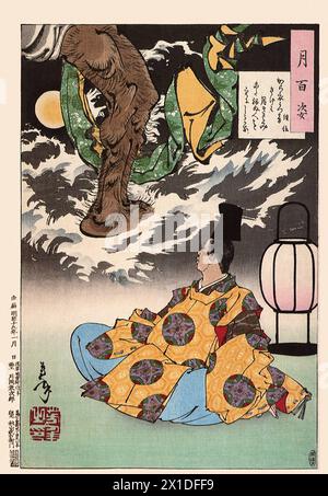 Tsukioka Yoshitoshi 1839 bis 9. Juni 1892 einer der letzten großen Meister des klassischen japanischen Farbholzschnitts, hier das Werk Ich höre den Klang des Tuchs Stockfoto