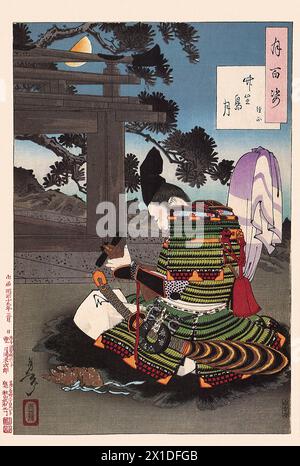 Tsukioka Yoshitoshi 1839 bis 9. Juni 1892 einer der letzten großen Meister des klassischen japanischen Farbholzschnitts, hier das Werk Chikibushima Moon Stockfoto