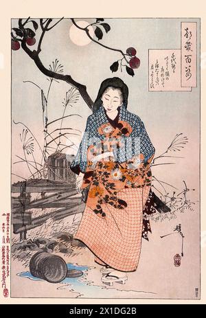 Tsukioka Yoshitoshi (1839 bis 9. Juni 1892) einer der letzten großen Meister des klassischen japanischen Farbholzschnitts, hier das Werk The Bottom of the Eimer Stockfoto