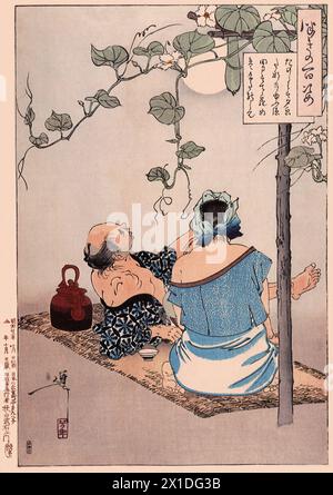 Tsukioka Yoshitoshi 1839 bis 9. Juni 1892 einer der letzten großen Meister des klassischen japanischen Farbholzschnitts, hier das Werk Pleasure is this Stockfoto