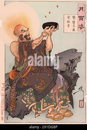 Tsukioka Yoshitoshi (1839 bis 9. Juni 1892) einer der letzten Meister des klassischen japanischen Farbholzschnitts, hier das Werk Buddhist Mönch erhält Cassia Seeds Stockfoto