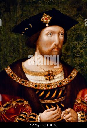 König Heinrich VIII. (1491–1547) als junger Mann, zur Zeit des Feldes des des Tuchs des Goldes, unbekannter Künstler, Öl auf Platte, um 1520 Stockfoto