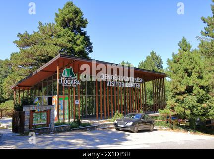 18. September 2023 - Llogara Nationalpark in Albanien: Die Menschen genießen Wanderungen im albanischen Wald Stockfoto