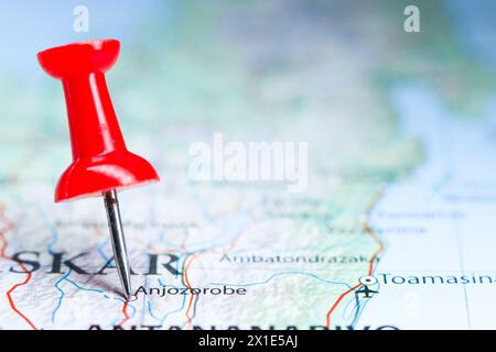 Anjozorobe, Madagaskar auf der Karte Stockfoto