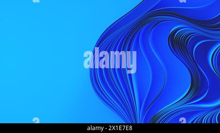 Blaue Lagen von Tuch oder Papier verziehen sich. Abstrakter Stoff. 3D-Rendering-Abbildung Stockfoto
