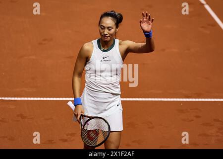 Stuttgart, Baden-Württemberg, Deutschland. April 2024. Feiere den Sieg während des Jahres 47. Porsche Tennis Grand Prix Stuttgart – WTA500 (Bild: © Mathias Schulz/ZUMA Press Wire) NUR REDAKTIONELLE VERWENDUNG! Nicht für kommerzielle ZWECKE! Stockfoto