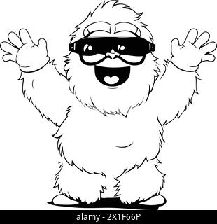 Schneemann in Sonnenbrille mit Schneeflocken. Vektor-Zeichentrickfigur. Stock Vektor