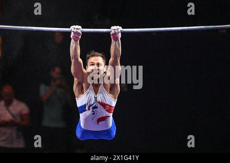 Paul Degouy (Frankreich). Europameisterschaften München 2022: Kunstturnen, Männer-Horizontalbarren-Finale Stockfoto