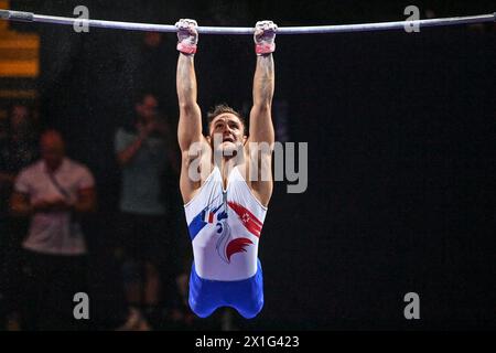 Paul Degouy (Frankreich). Europameisterschaften München 2022: Kunstturnen, Männer-Horizontalbarren-Finale Stockfoto