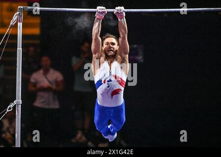 Paul Degouy (Frankreich). Europameisterschaften München 2022: Kunstturnen, Männer-Horizontalbarren-Finale Stockfoto