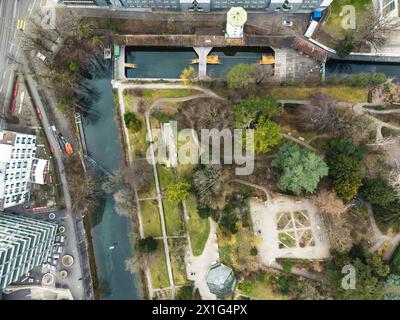 Zürich, Schweiz: Blick von oben auf den Alten Botanischen Garten in der Züricher Innenstadt in der Schweiz Stockfoto