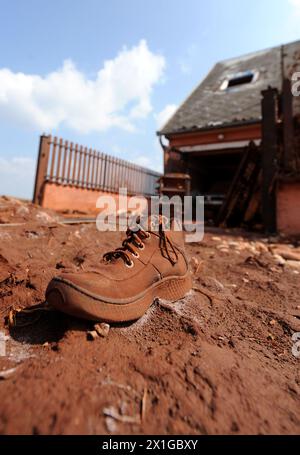 Eindrücke von Kolontar in Ungarn, ein halbes Jahr nach dem Ajka-Alumina-Schlamm, aufgenommen am 5. April 2011. Der Industrieunfall war eine der schlimmsten Umweltkatastrophen, bei dem der Staudamm eines Stausees zusammenbrach und rund 700.000 Kubikmeter giftiger Abwässer aus roten Schlammseen über eine Fläche von 40 Quadratkilometern ausliefen. - 20110405 PD3867 - Rechteinfo: Rechte verwaltet (RM) Stockfoto