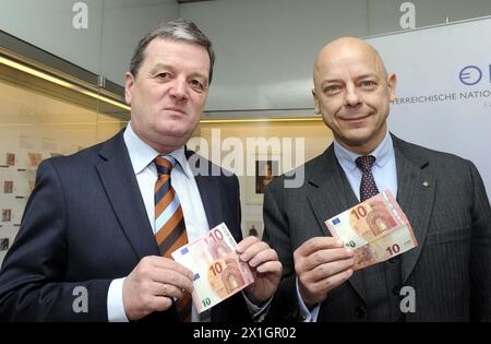 Präsentation der neuen 10-Euro-Banknote bei der Österreichischen Nationalbank in Wien am 13. Januar 2014. - 20140113 PD2327 - Rechteinfo: Rechte verwaltet (RM) Stockfoto