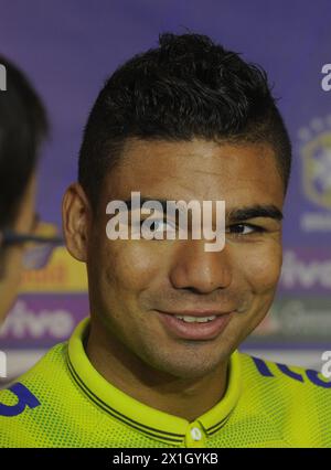 Pressekonferenz der brasilianischen Fußballnationalmannschaft in Wien, Österreich, 14. November 2014. Brasilien trifft am 18. November 2014 im Freundschaftsspiel gegen Österreich. Im Bild: Thiago Silva. - 20141114 PD2688 - Rechteinfo: Rechte verwaltet (RM) Stockfoto