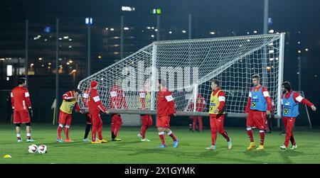 Trainingssitzung der österreichischen Nationalfußballmannschaft in Wien, Österreich, am 16. November 2014. Am 18. November 2014 trifft die österreichische Fußballmannschaft in einem Freundschaftsspiel gegen Brasilien. - 20141116 PD4152 - Rechteinfo: Rights Managed (RM) Stockfoto