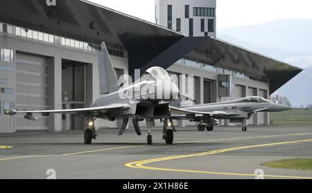 Eurofighter: Eurofighter-Taifune der Österreichischen Streitkräfte auf dem Luftwaffenstützpunkt Hinterstoisser in Zeltweg, Österreich, am 6. April 2017. - 20170406 PD15059 - Rechteinfo: Rights Managed (RM) Stockfoto