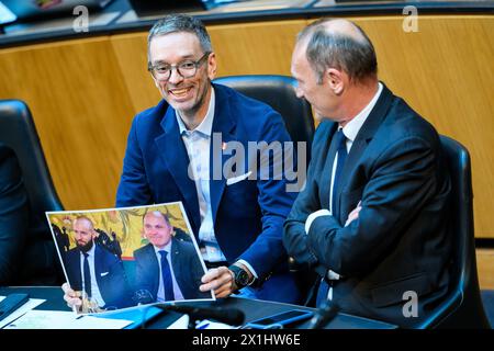 17.04.2024, Wien, AUT, Nationalrat, im Bild Bundesparteiobmann Herbert Kickl (FPÖ) // Bundesparteivorsitzender Herbert Kickl (liberale Partei österreich) während des Nationalrates. Wien, Österreich am 2024.04.17. - 20240417 PD1293 Stockfoto