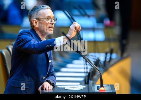 17.04.2024, Wien, AUT, Nationalrat, im Bild Bundesparteiobmann Herbert Kickl (FPÖ) // Bundesparteivorsitzender Herbert Kickl (liberale Partei österreich) während des Nationalrates. Wien, Österreich am 2024.04.17. - 20240417 PD1305 Stockfoto