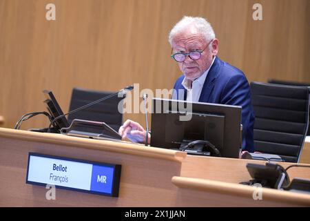 Brüssel, Belgien April 2024. Das Bild VON HERRN Francois Bellot wird auf einer Plenartagung des parlaments der Föderation Wallonien-Brüssel (Föderation Wallonie-Bruxelles - Federatie Wallonie-Brussel) am Mittwoch, den 17. April 2024, in Brüssel gezeigt. BELGA PHOTO JONAS ROOSENS Credit: Belga News Agency/Alamy Live News Stockfoto