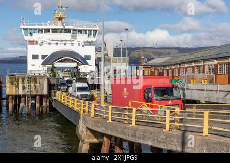 Caledonian MacBrayne MV Argyle, Segeln von Rothesay auf der Isle of Bute zum Terminal in Wemyss Bay, gegenüber dem Firth of Clyde, Stockfoto