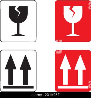 Gehen Sie vorsichtig mit diesem Verpackungsbanner mit der Seite nach oben auf weißem Hintergrund um Stock Vektor