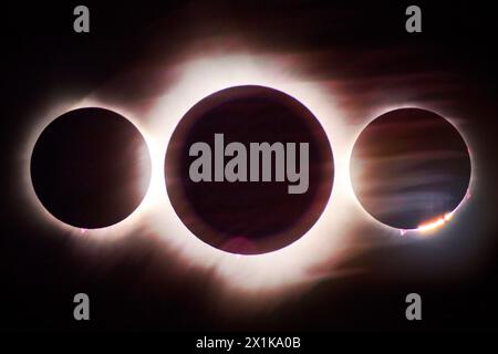 Solar Eclipse Trilogy Sequence mit Corona Display Stockfoto