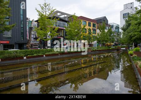 Seoul, Südkorea - 4. September 2023: Baum und Bach im Hongik Park in der Nähe der Hongik University Station Stockfoto