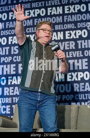 PHILADELPHIA, PA, USA - 03. JUNI 2023: Fragen und Antworten von Sean Astin auf der FAN EXPO im Pennsylvania Convention Center. Stockfoto