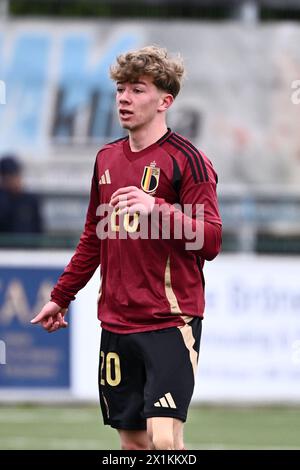 Bilzen, Belgien. April 2024. Francois Cormann aus Belgien, das am Mittwoch, den 17. April 2024, in Bilzen, Belgien, während eines Freundschaftsspiels zwischen den belgischen U17-Futures-Nationalmannschaften und den Niederlanden gezeigt wurde. Quelle: Sportpix/Alamy Live News Stockfoto
