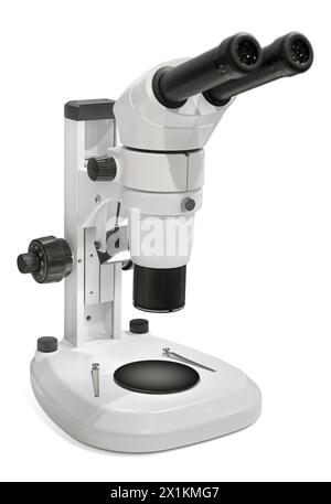 Modernes Labormikroskop, isoliert auf weißem Hintergrund Stockfoto