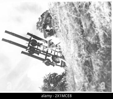 VIERFACH-LEWIS-GESCHÜTZE - vier Lewis-Geschütze auf einer Halterung sind eine beeindruckende Waffe für eine Vielzahl von Anwendungen, insbesondere gegen Flugzeuge. Diese Bilder zeigen die vierfache Befestigung, die in Gebrauch ist, British Army Stockfoto