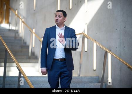 Edinburgh Schottland, Vereinigtes Königreich 17. April 2024. Anas Sarwar MSP, Vorsitzender der schottischen Labour Party im schottischen Parlament. Credit sst/alamy Live News Stockfoto