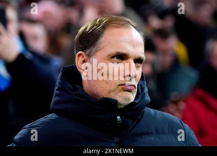 Bayern München-Trainer Thomas Tuchel vor dem Viertelfinale der UEFA Champions League, dem zweiten Legspiel in der Allianz Arena, München. Bilddatum: Mittwoch, 17. April 2024. Stockfoto