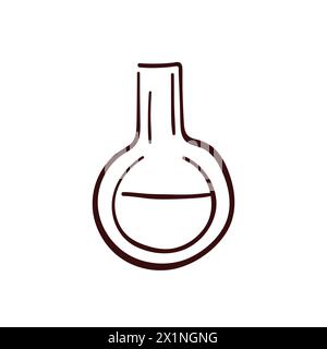 Chemiekolben-Symbol im Stil von Line Art. Handgezeichnetes Design für Chemie, Labor, Wissenschaft, Biotechnologie. Vektorabbildung isoliert auf einem weiß Stock Vektor