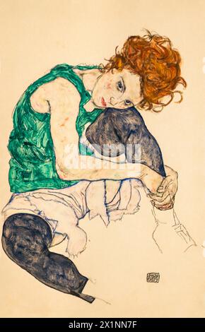 Sitzende Frau mit gebogenen Knien, 1917 (Gemälde) Künstler Schiele, Egon (1890-1918) Österreichisch. Stock Vektor