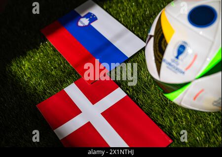 LEIPZIG, DEUTSCHLAND, 17. APRIL 2024: Slowenien gegen Dänemark, Fußball der Gruppe C Euro 2024 in Stuttgart Arena, Stuttgart, 16. Juni 2024, offizieller Ball an Stockfoto