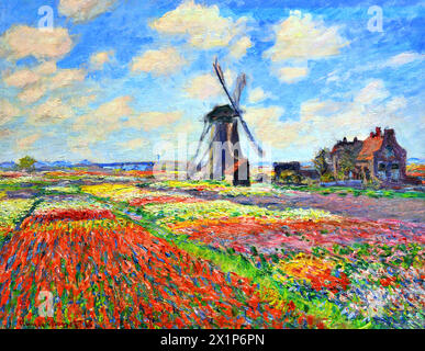 Tulip Fields with the Rijnsburg Windmill, 1886 (Gemälde) des Künstlers Monet, Claude (1840–1926) Französisch. Stock Vektor