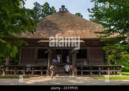 Hiraizumi, Motsuji-Tempel, „Jogyo do Hall“, alter Holztempel, Hiraizumi-Stadt, Iwate, Tohoku, Japan, Ostasien, Asien Stockfoto