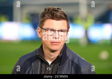 Sankt Petersburg, Russland. April 2024. Andrey Arschavin wurde beim russischen Fußballspiel 2023/2024 zwischen Zenit Sankt Petersburg und Spartak Moskau in der Gazprom Arena gesehen. Endpunktzahl: Zenit 0:0 Spartak. (Foto: Maksim Konstantinov/SOPA Images/SIPA USA) Credit: SIPA USA/Alamy Live News Stockfoto