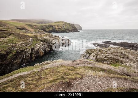 Spektakuläre Landschaft an der Südspitze der Isle of Ma, n mit Robben und sich brütenden Seevögeln, getrennt von der Hauptinsel durch den Calf Sound. Stockfoto