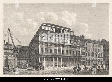 Blick auf das Theater-Francais in der Rue Richelieu, 1792. Jetzt die Salle Richelieu, Heimat der Comédie-Francaise im Palais-Royal. Der Architekt Victor Louis eröffnete 1785 unter dem Namen Theatre des Varietes amusantes. Holzschnitt von Huyot aus Paul Lacroix' Direktorat, Consulat et Empire, (Directory, Konsulat und Empire), Paris, 1884. Stockfoto