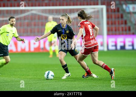 Lüttich, Belgien. April 2024. Lore Jacobs (9) von Anderlecht, fotografiert während eines Frauenfußballspiels zwischen Standard Femina de Lüttich und RSC Anderlecht Women am 4. Spieltag in den Play-offs der Saison 2023 - 2024 in der belgischen Lotto Womens Super League am Dienstag, 16. April 2024 in Lüttich, BELGIEN. Quelle: Sportpix/Alamy Live News Stockfoto