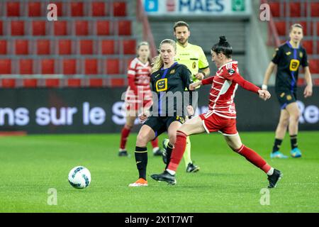 Lüttich, Belgien. April 2024. Ludmila Matavkova (19) von Anderlecht, dargestellt während eines Frauenfußballspiels zwischen Standard Femina de Lüttich und RSC Anderlecht Women am 4. Spieltag in den Play-offs der Saison 2023 - 2024 in der belgischen Lotto Women's Super League, am Dienstag, 16. April 2024 in Lüttich, BELGIEN. Quelle: Sportpix/Alamy Live News Stockfoto