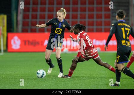 Lüttich, Belgien. April 2024. Lore Jacobs (9) von Anderlecht, dargestellt während eines Frauenfußballspiels zwischen Standard Femina de Lüttich und RSC Anderlecht Women am 4. Spieltag in den Play-offs der Saison 2023 - 2024 in der belgischen Lotto Womens Super League, am Mittwoch, 16. April 2024 in Lüttich, BELGIEN. Quelle: Sportpix/Alamy Live News Stockfoto