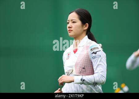 Ajinomoto National Training Center Bogenschießen Feld, Tokio, Japan. April 2024. Ruka Uehara (JPN), 18. APRIL 2024 - Bogenschießen: Japan National Team Training für die Olympischen Spiele 2024 in Paris im Ajinomoto National Training Center Bogenschießen Field, Tokio, Japan. Quelle: Naoki Morita/AFLO SPORT/Alamy Live News Stockfoto