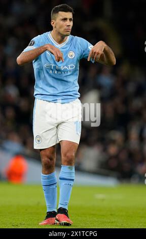 Manchester, Großbritannien. April 2024. Rodri von Manchester City während des UEFA Champions League Quarter Finales 2nd Leg Match im Etihad Stadium, Manchester. Der Bildnachweis sollte lauten: Andrew Yates/Sportimage Credit: Sportimage Ltd/Alamy Live News Stockfoto