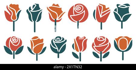 Abstrakte Rosenblumen-Symbol, Logo-Vektor-Set. Stock Vektor